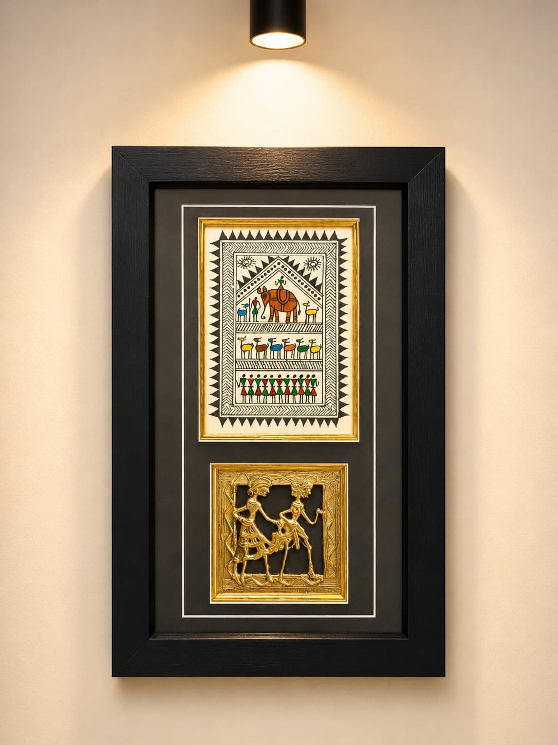 Echoes of Tribal Heritage Sohrai Tribal Art & Dhokra Frame - Sohrai Painting