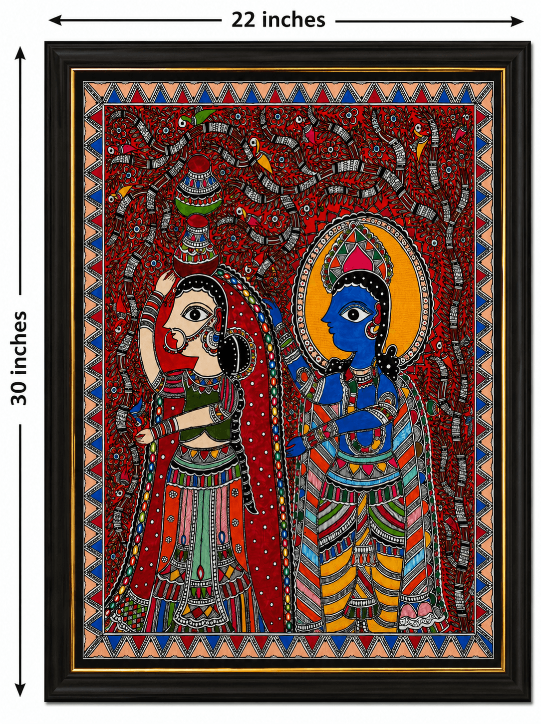 Radha Krishna in Divine Harmony - Madhubani Painting — alternate view
