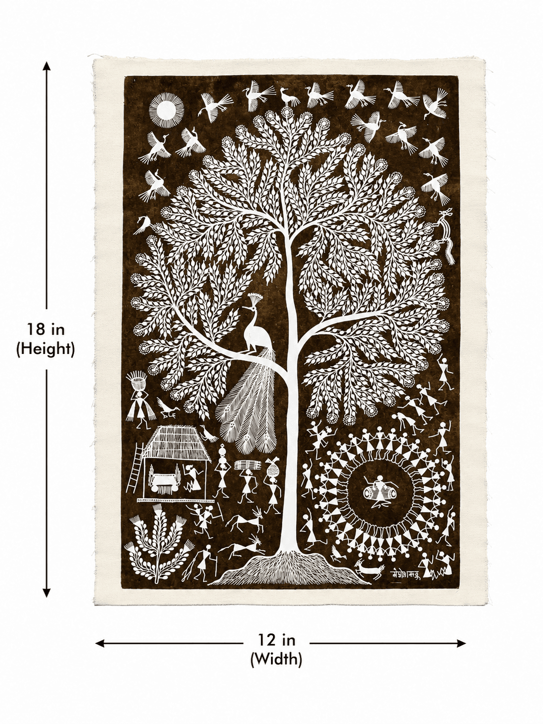 Tribal Village Life & Celebration - Warli painting — alternate view