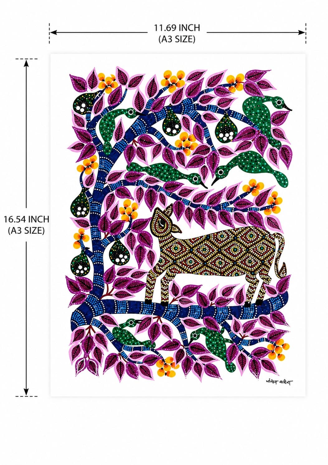 Tribal Deer & Floral Painting - Bhil Painting — alternate view