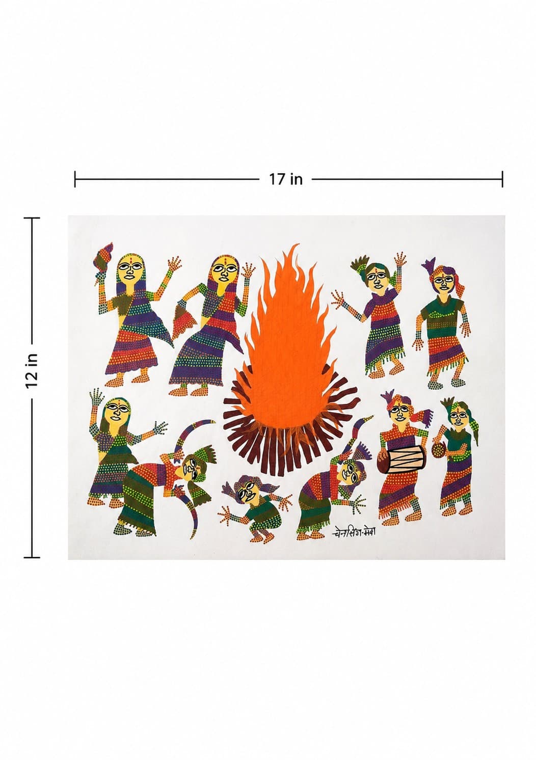 Tribal Bonfire Dance - Bhil Painting — alternate view