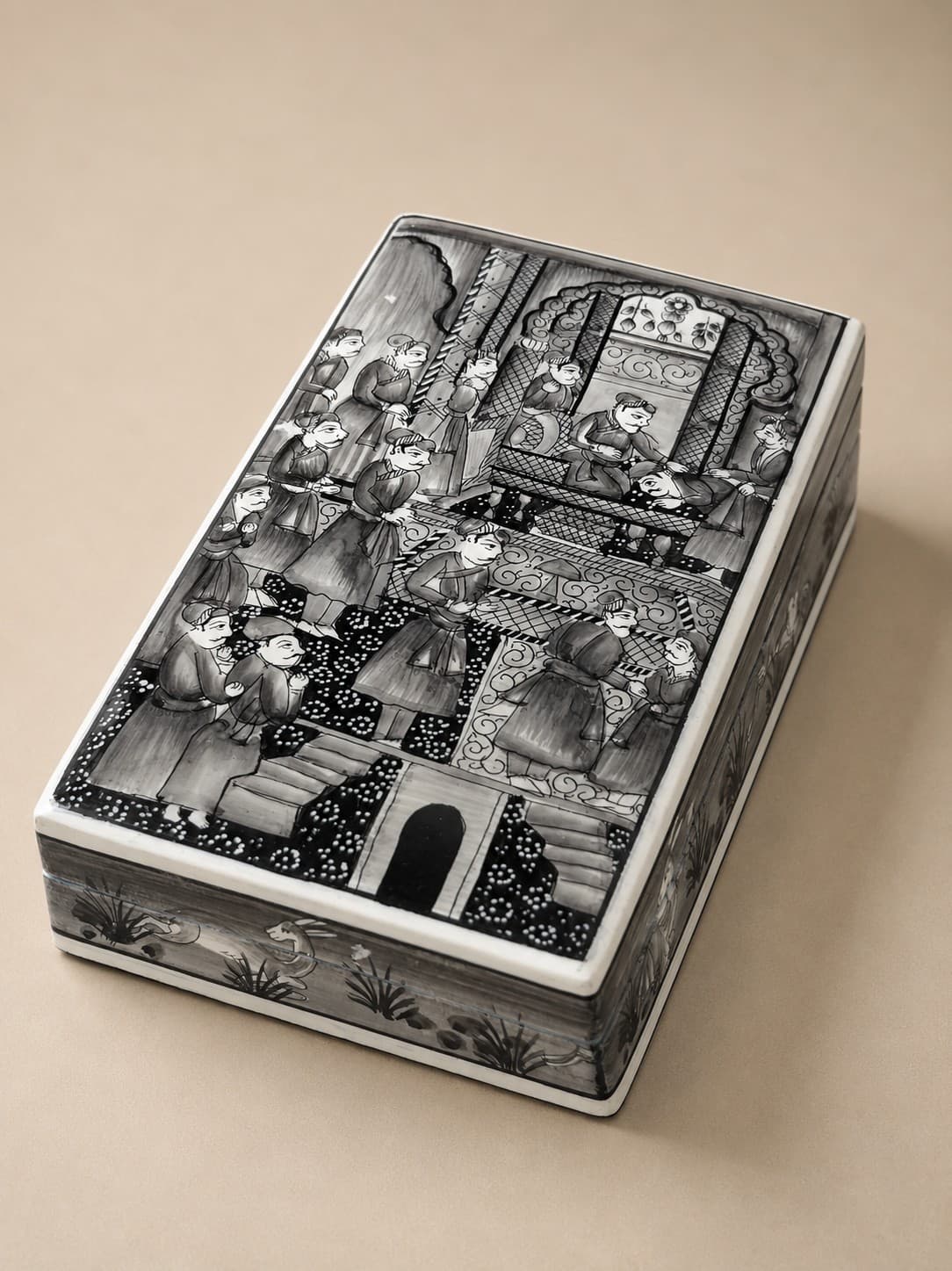 Monochrome Wooden Storage Box - Kashmiri Naqashi