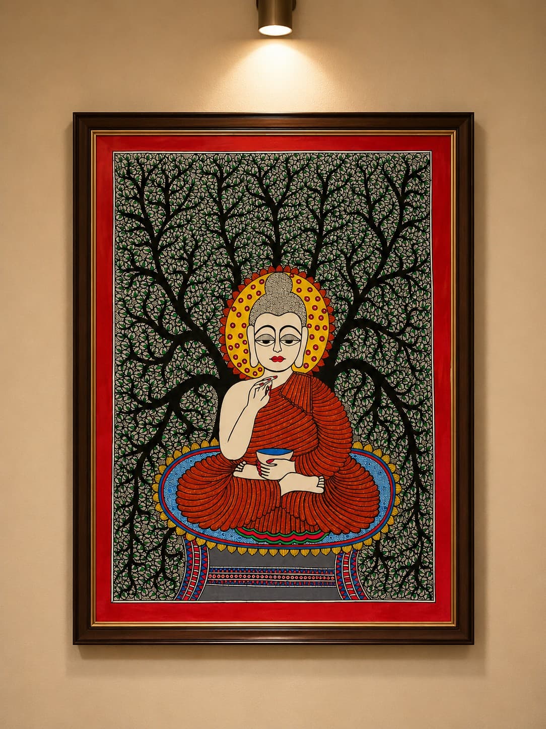 Buddha Under the Bodhi Tree - Madhubani Painting