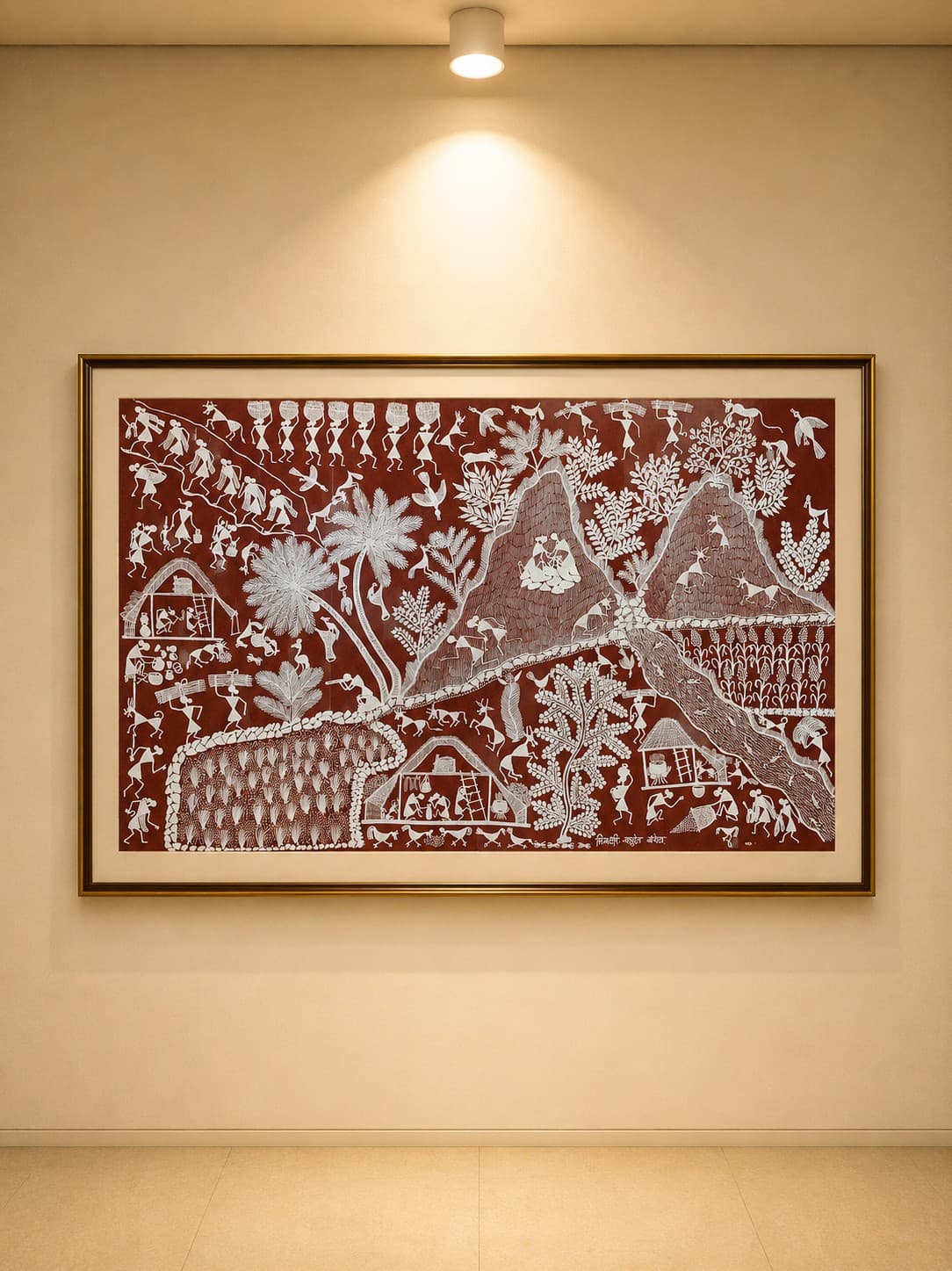 Village Life and Nature Landscape - Warli Painting