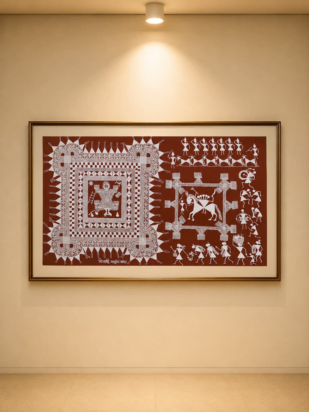 Ritual Procession and Sacred Horse - Warli Painting