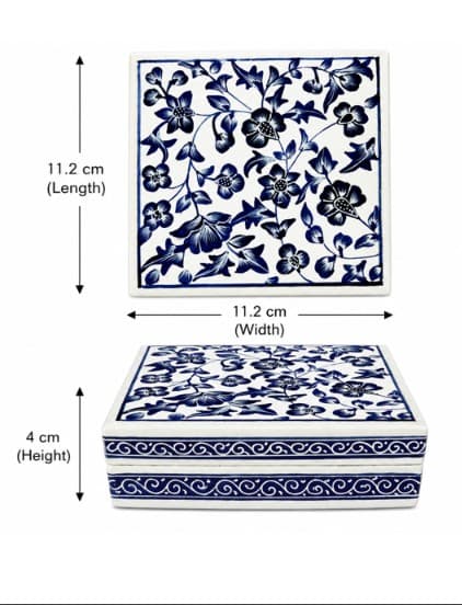 Blue Floral Decorative Coaster Set - Kashmiri Naqashi — alternate view