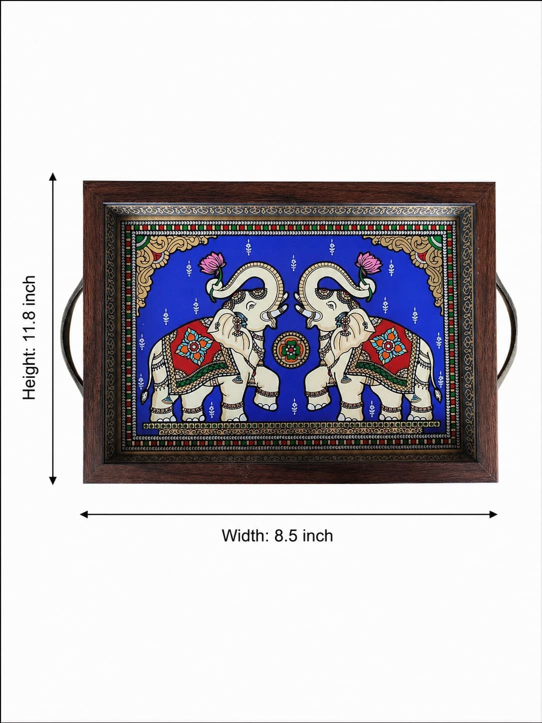 Reverse Mirror Painting Tray with Twin Elephants - Wood Carving — alternate view