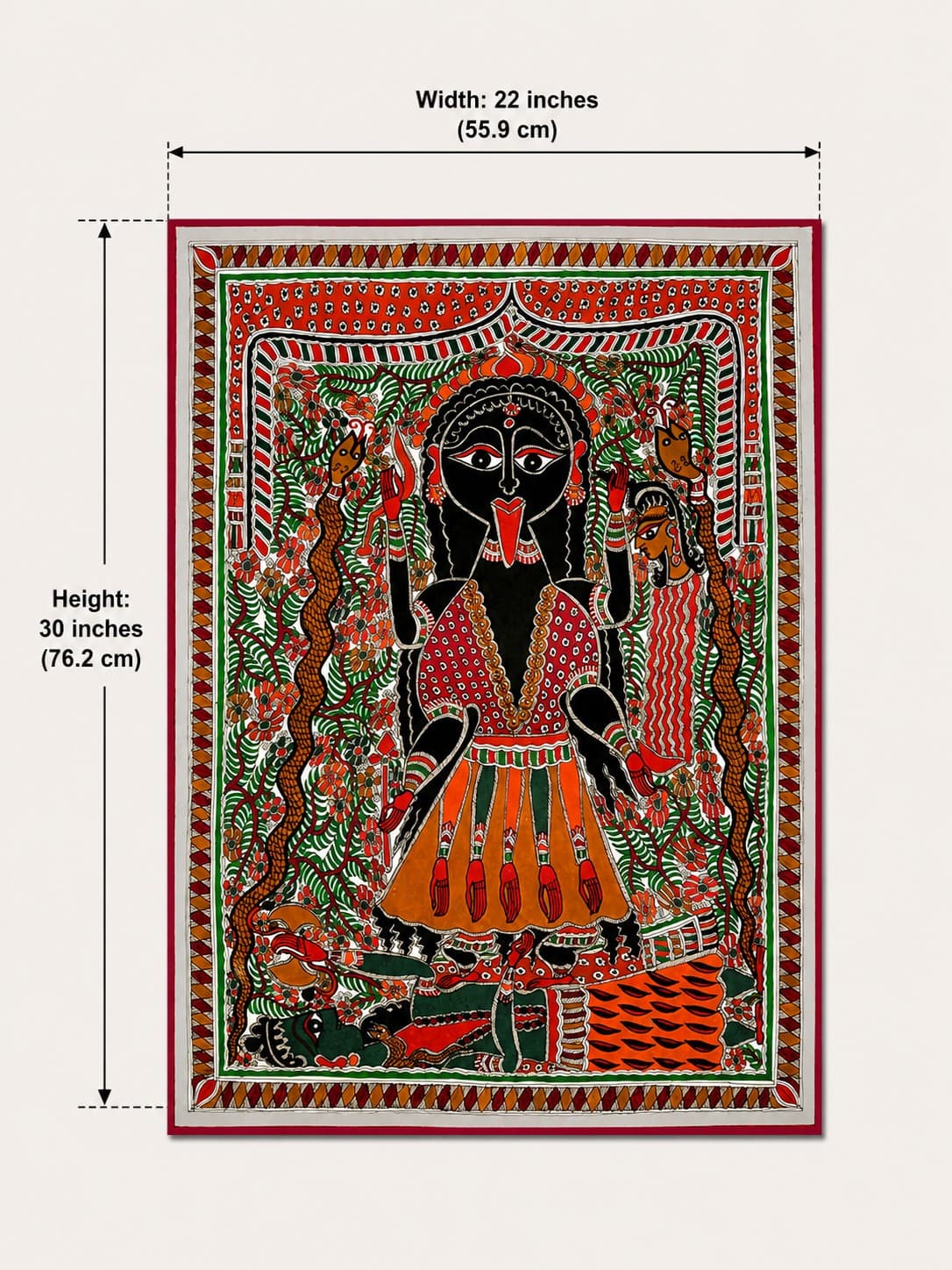 Goddess Kali Slaying Demon - Madhubani Painting — alternate view