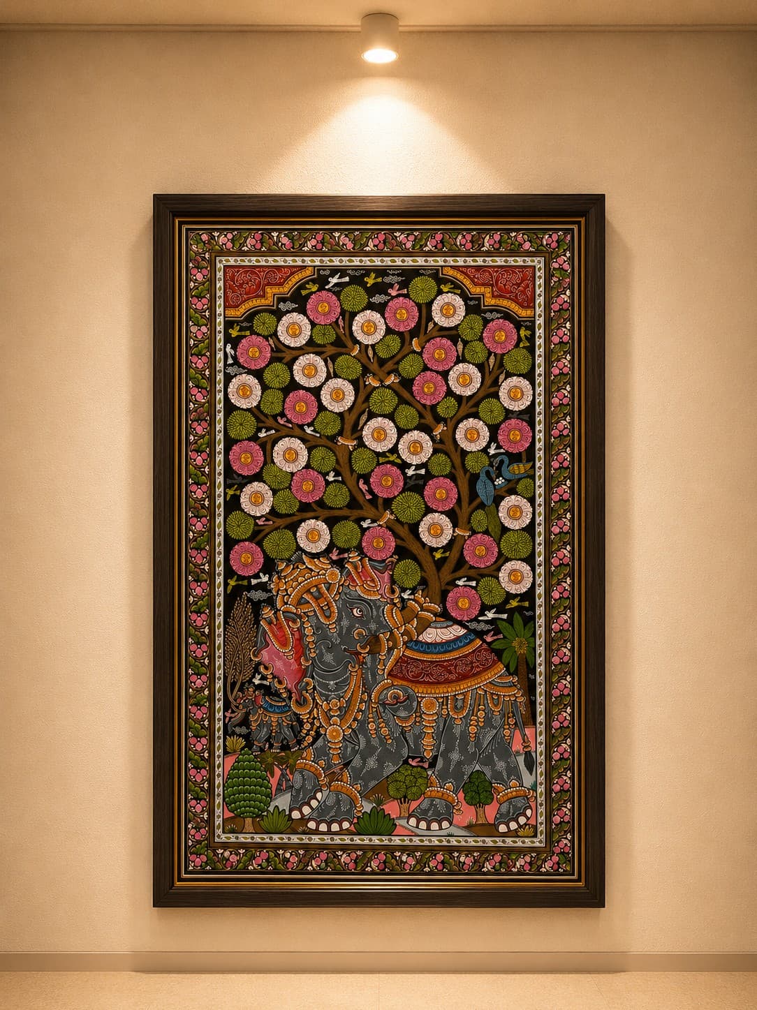 Royal Elephant Under the Blossoming Tree - Pattachitra Painting