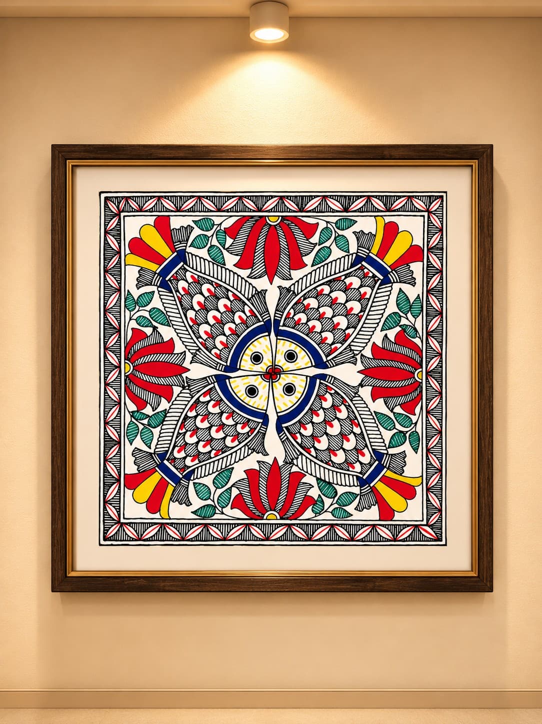 Four Birds Mandala - Madhubani Painting