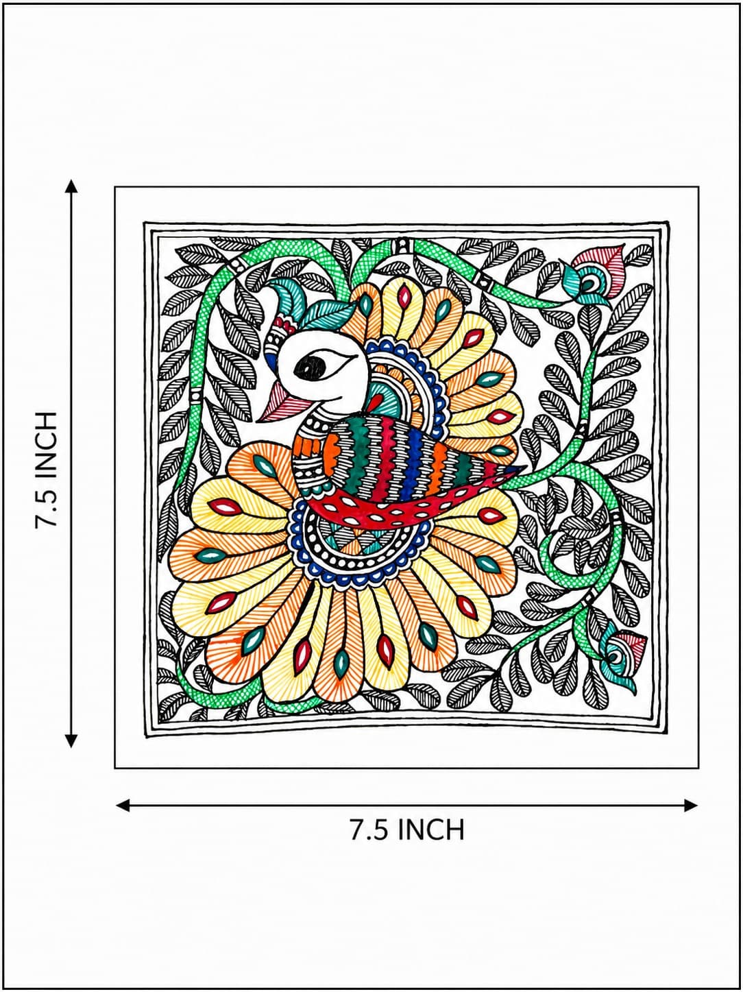 Floral Songbird - Madhubani Painting — alternate view