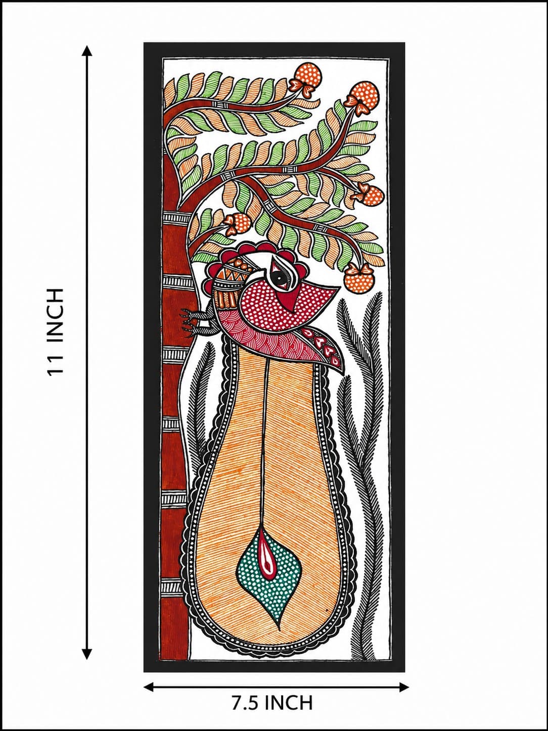 Bird Beneath the Fruit Tree - Madhubani Painting — alternate view