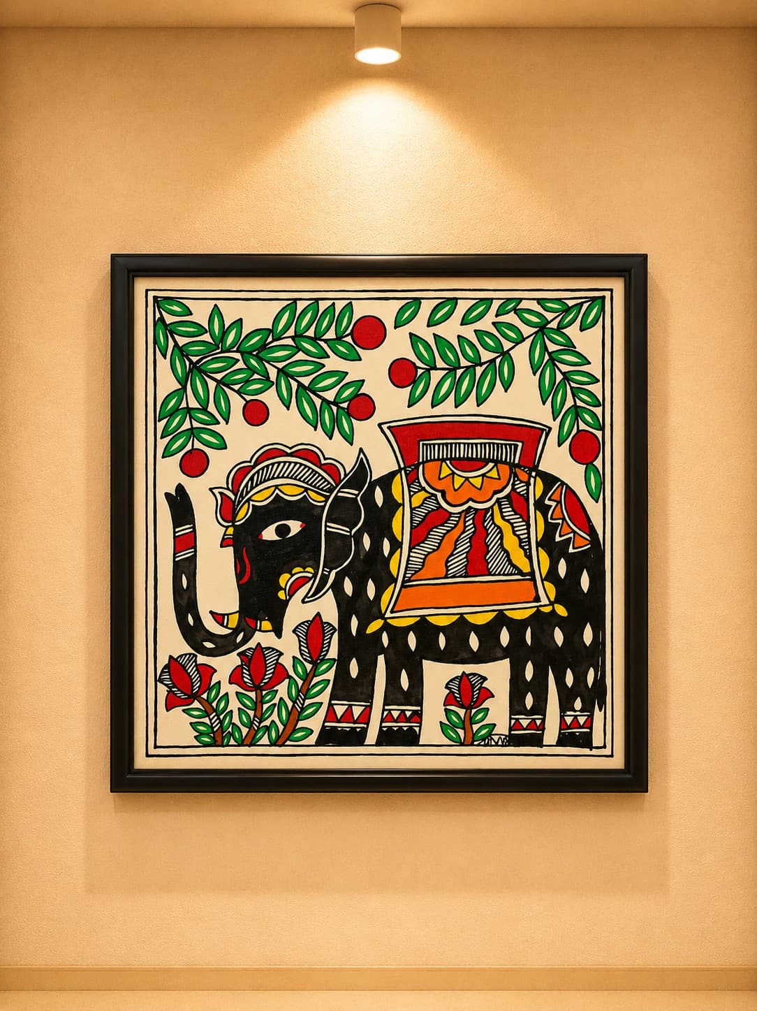 Royal Elephant Under the Tree - Madhubani Painting