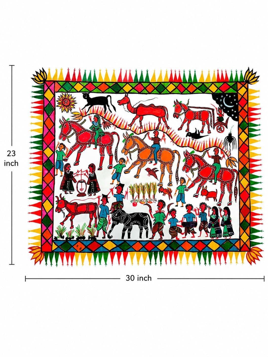 Village Life & Horse Wall Art - Pithora Painting — alternate view