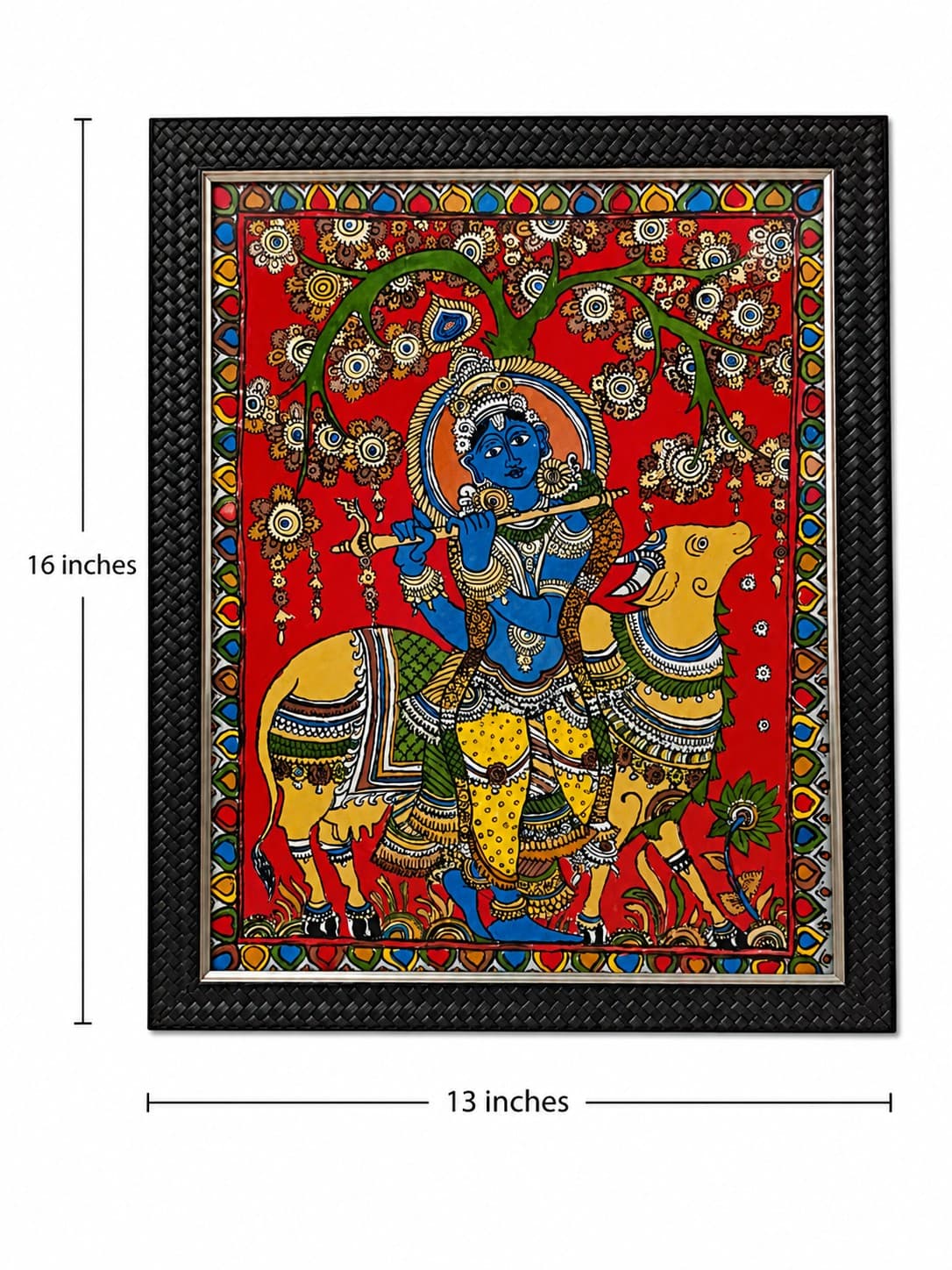Lord Krishna & Cow Painting With Frame - Kalamkari — alternate view