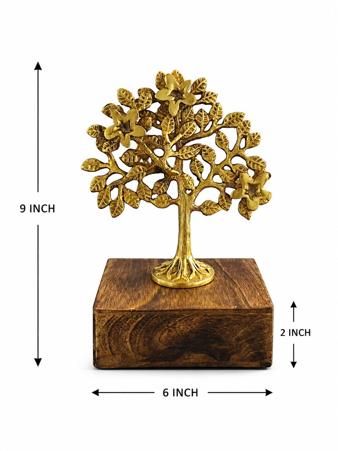 Brass Kalpavriksha Tree on Wooden Base - Brass & Copper — alternate view