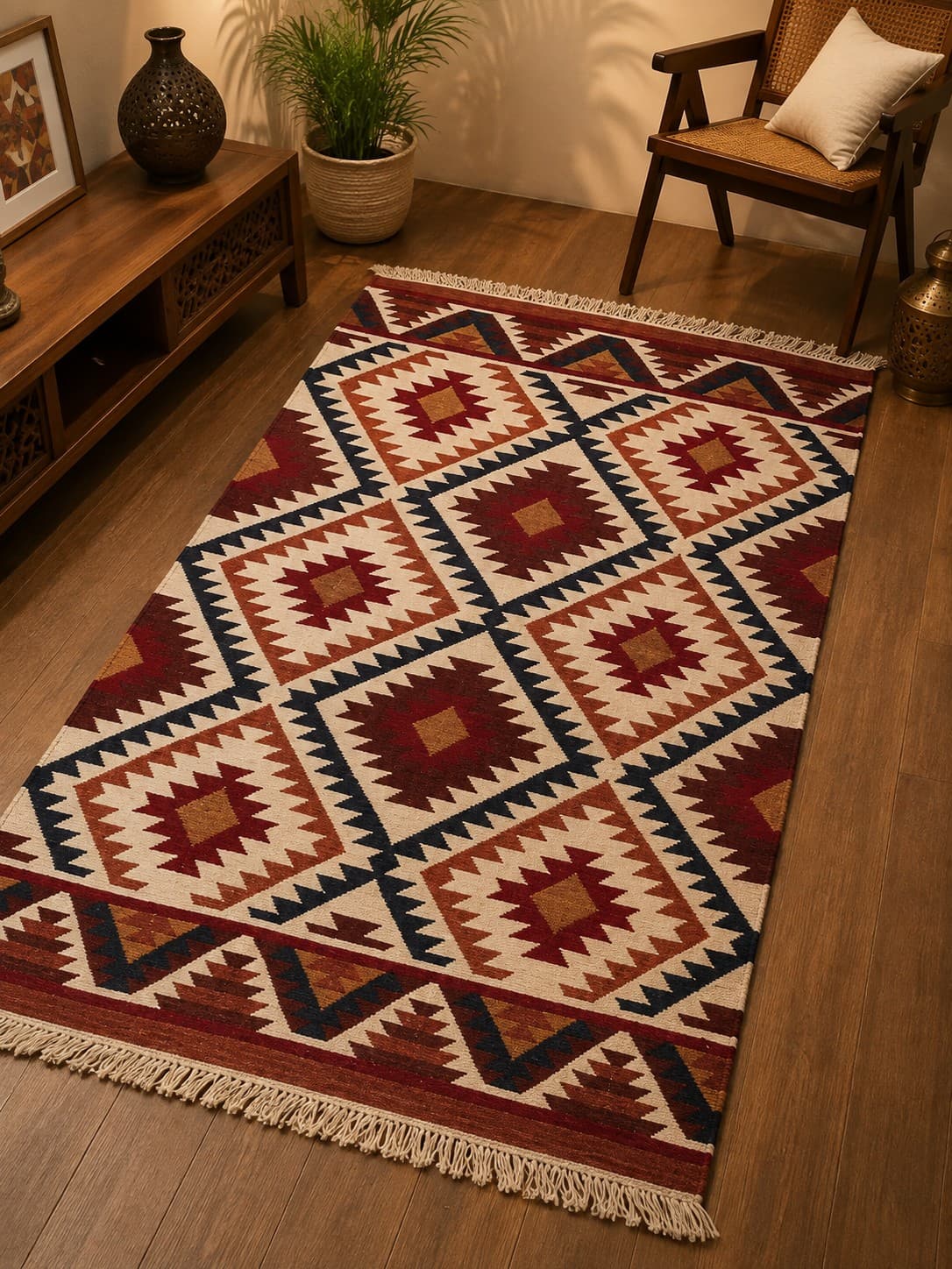 Bold Geometric Dhurrie - Punja Weave