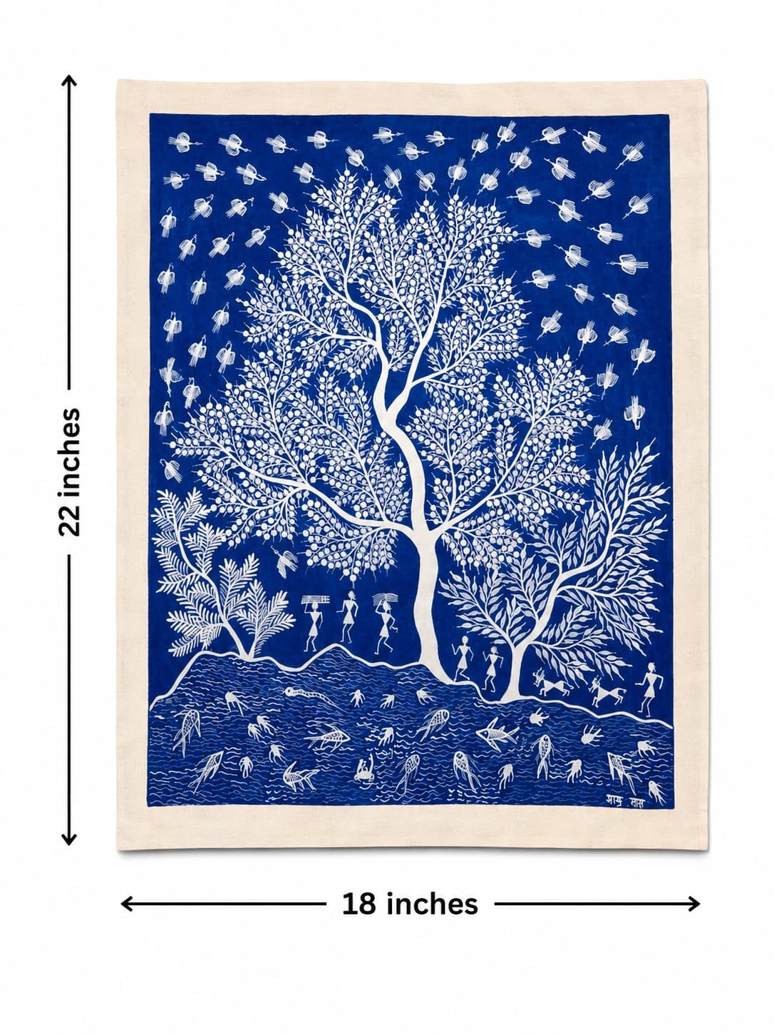 Tree of Life & Tribal Village Scene - Warli Painting — alternate view