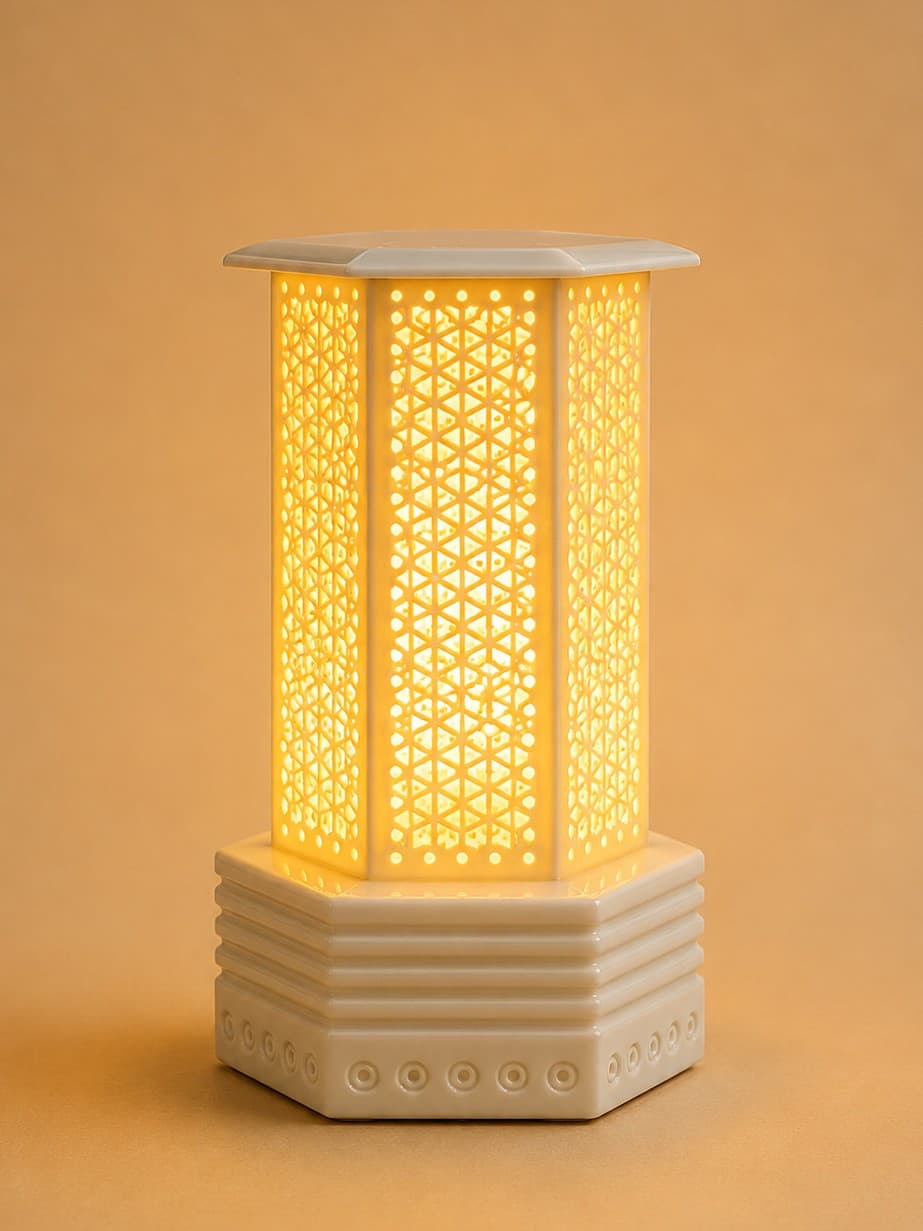 Table Lamp Geometric Jali Design - Lucknow Bone Naqqashi