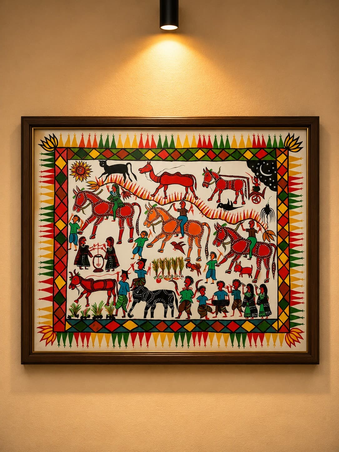 Village Life & Horse Wall Art - Pithora Painting