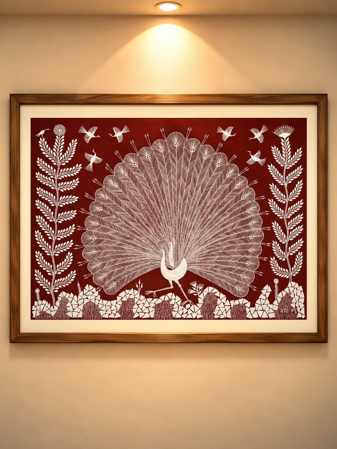 Peacock Tribal Painting on Fabric - Warli Painting