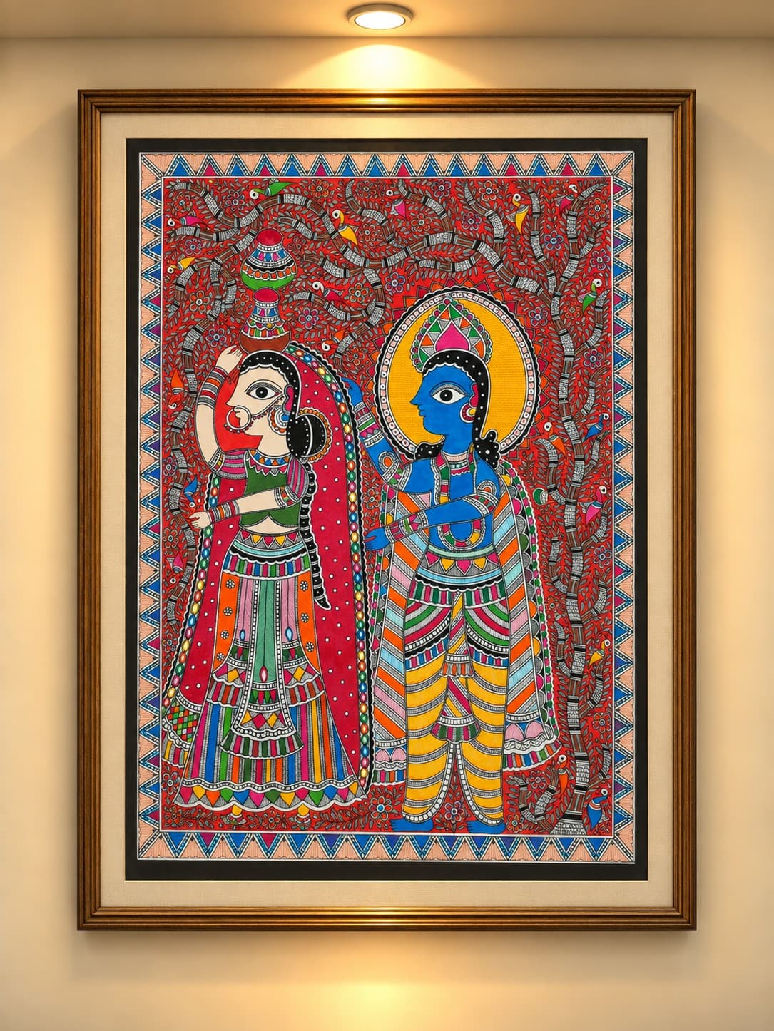 Radha Krishna in Divine Harmony - Madhubani Painting