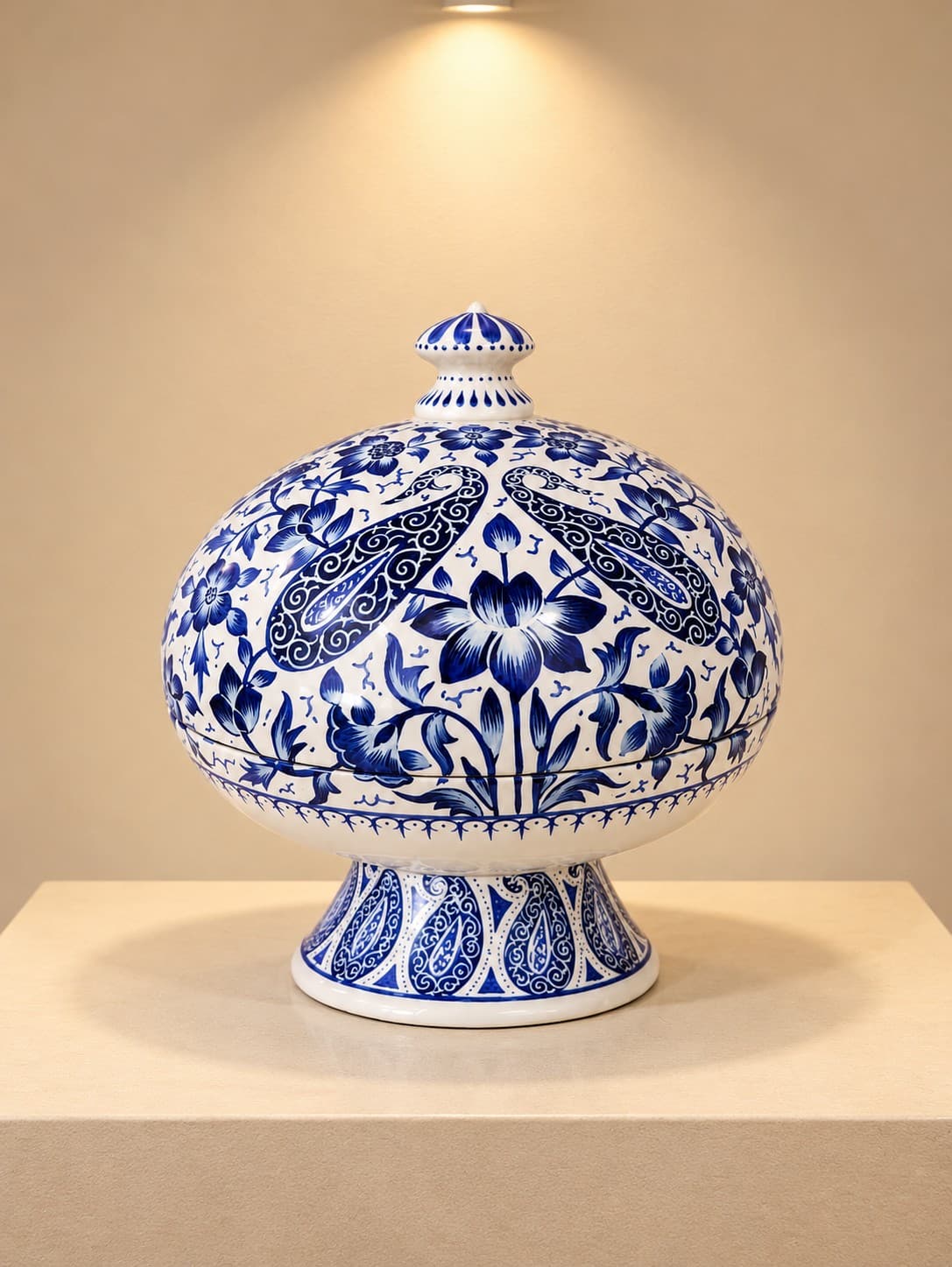 Decorative Pedestal Jar with Lid Kashmir Naqashi - Papier Mache
