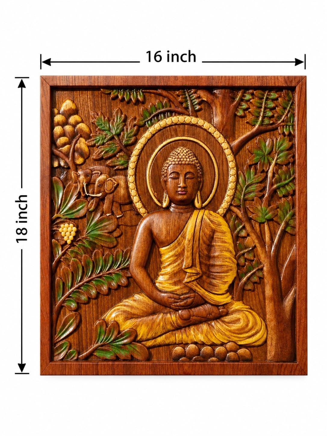 Meditating Buddha Wooden Relief Wall Panel - Wood Carving — alternate view