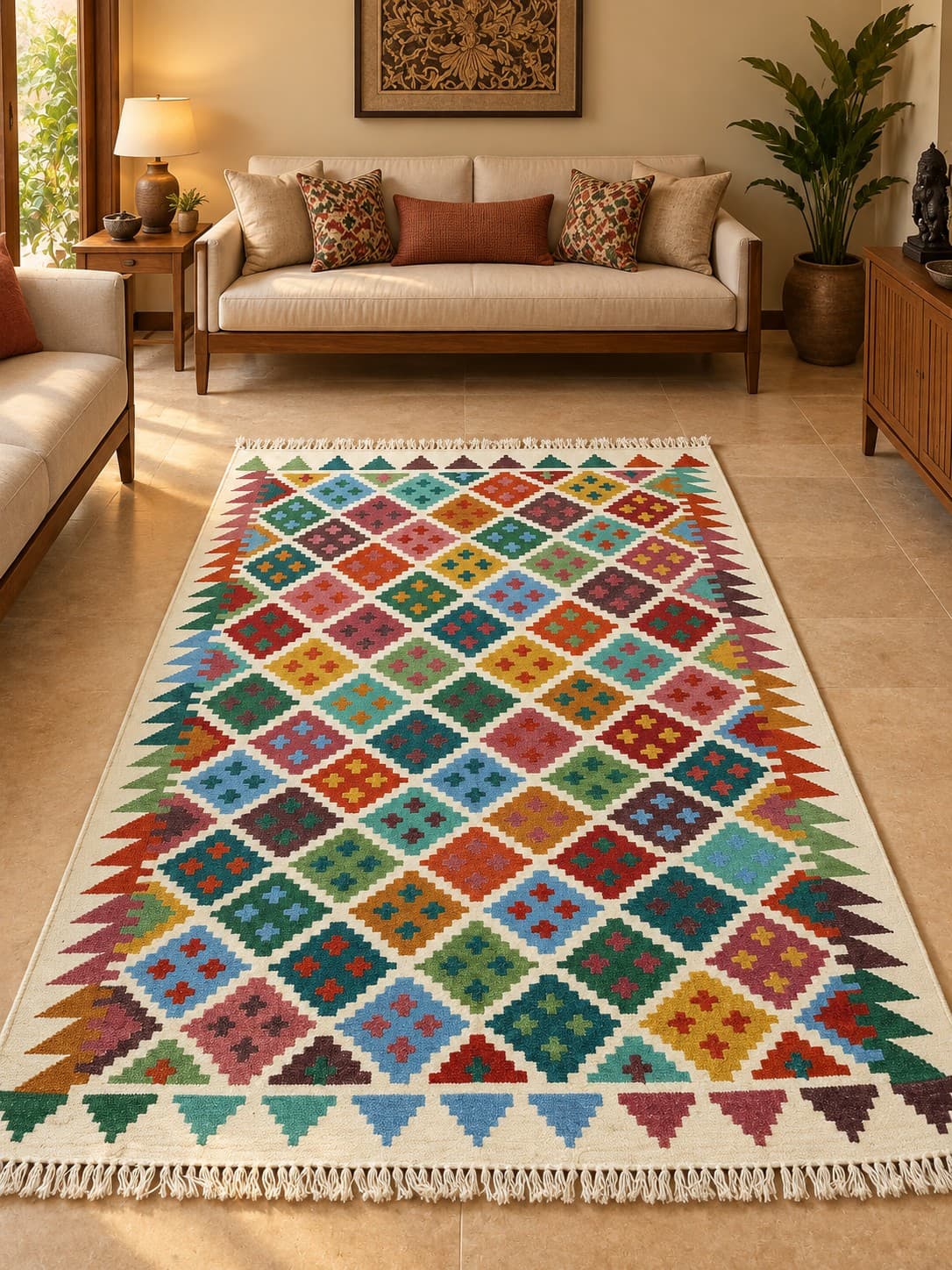 Colourful Floral Geometric Carpet - Punja Carpet