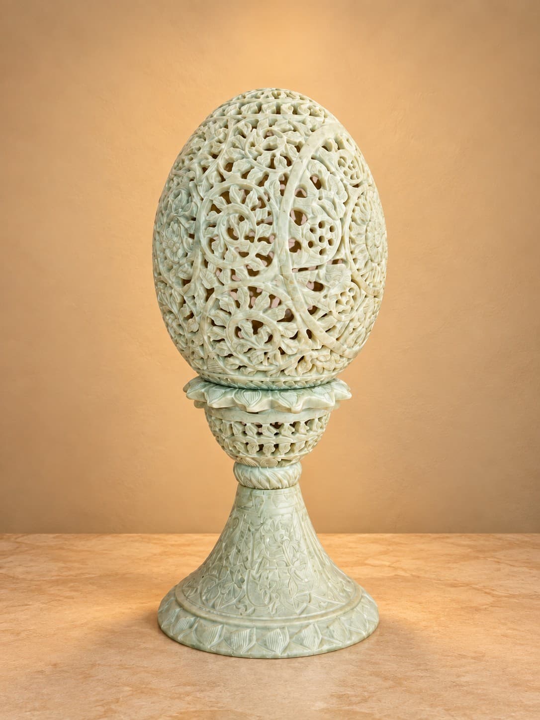 White Floral Lattice - White Stone Table Lamp