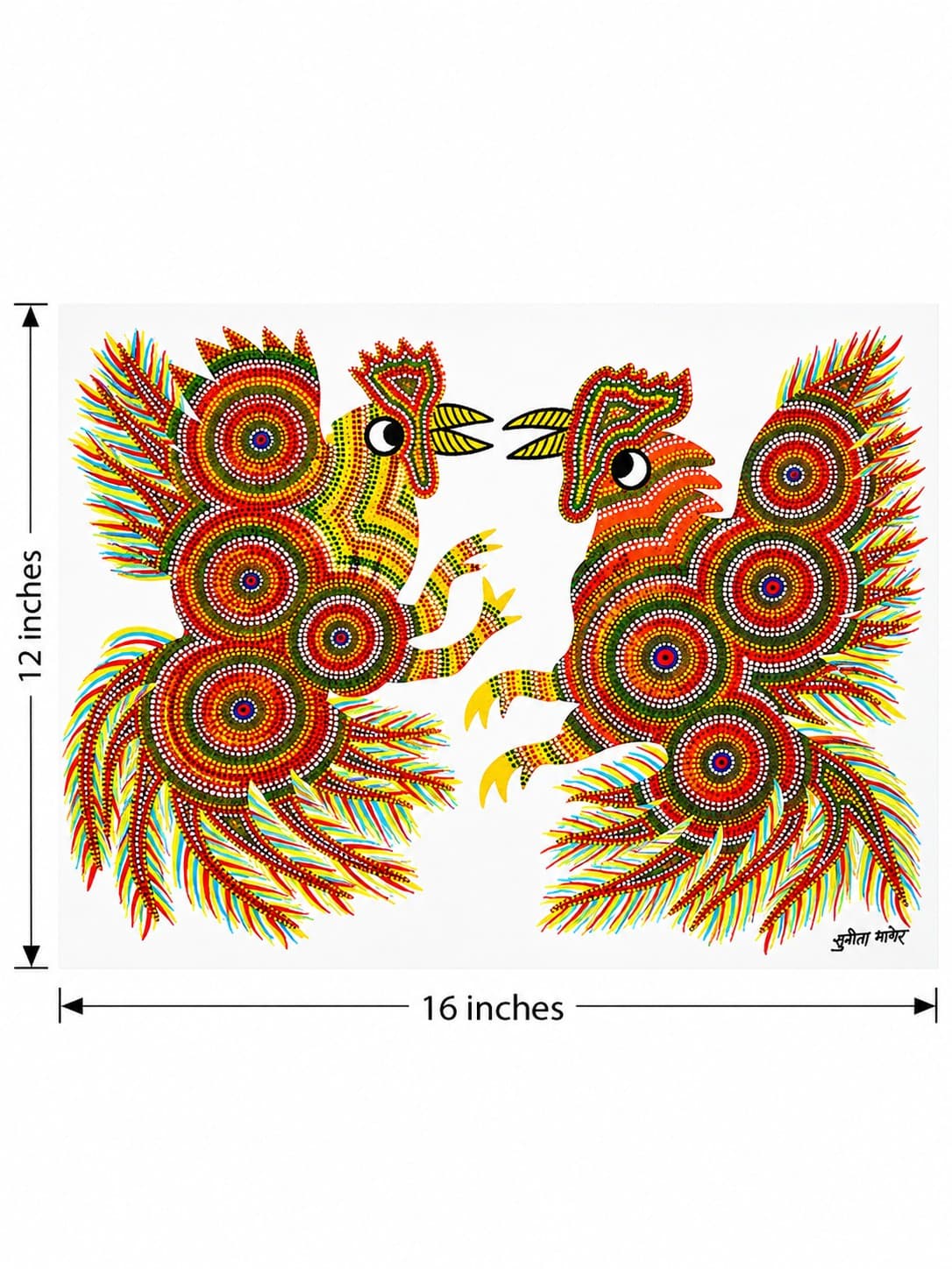 Dance of the Eternal Roosters - Bhil painting — alternate view
