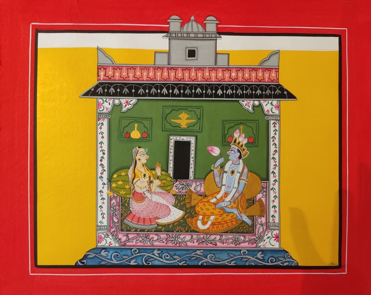 Radha Krishna Samvad Traditional Basholi Miniature Painting