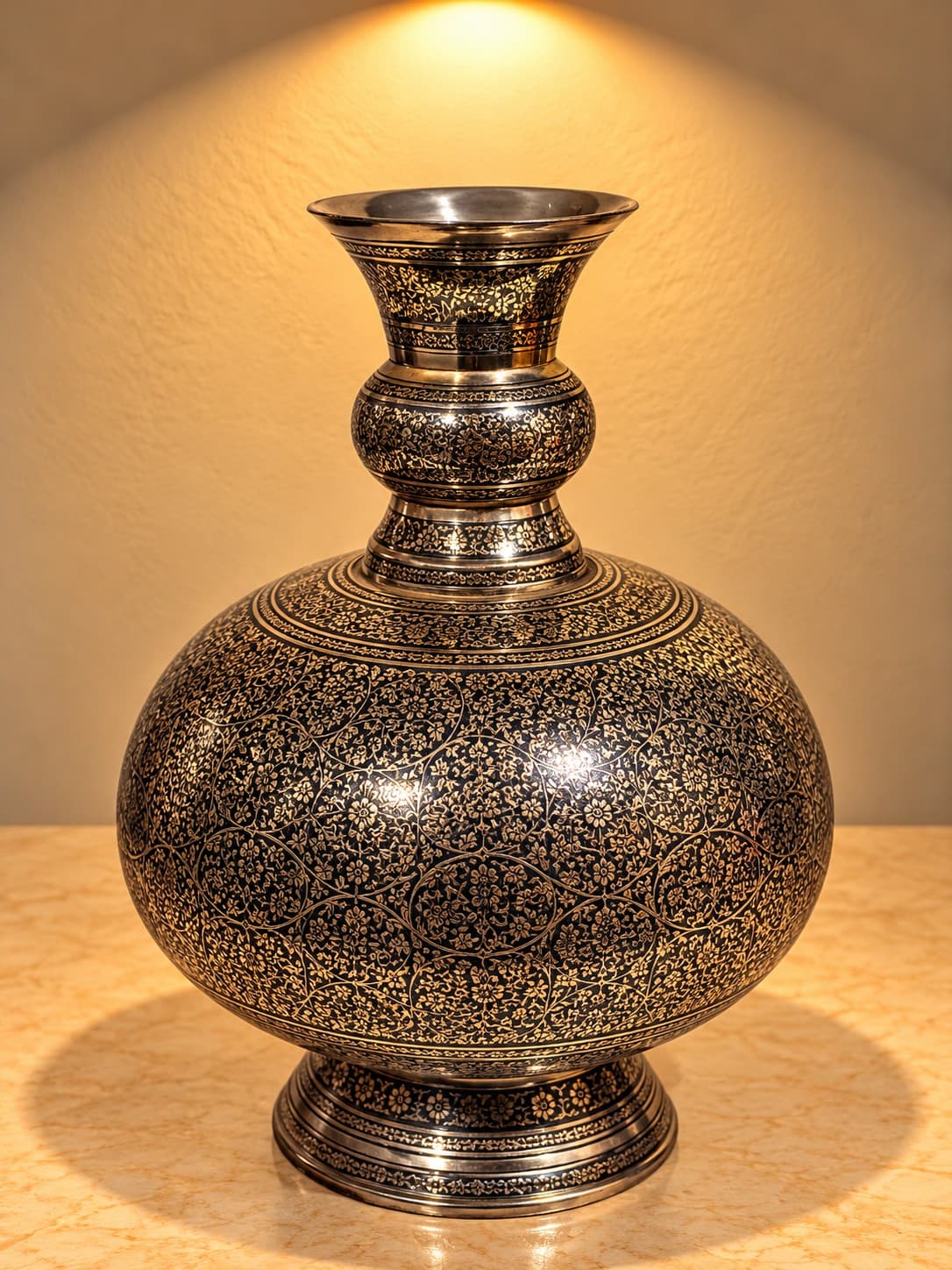 Floral Engraved Urn - Brass Naqashi - Antique Brass