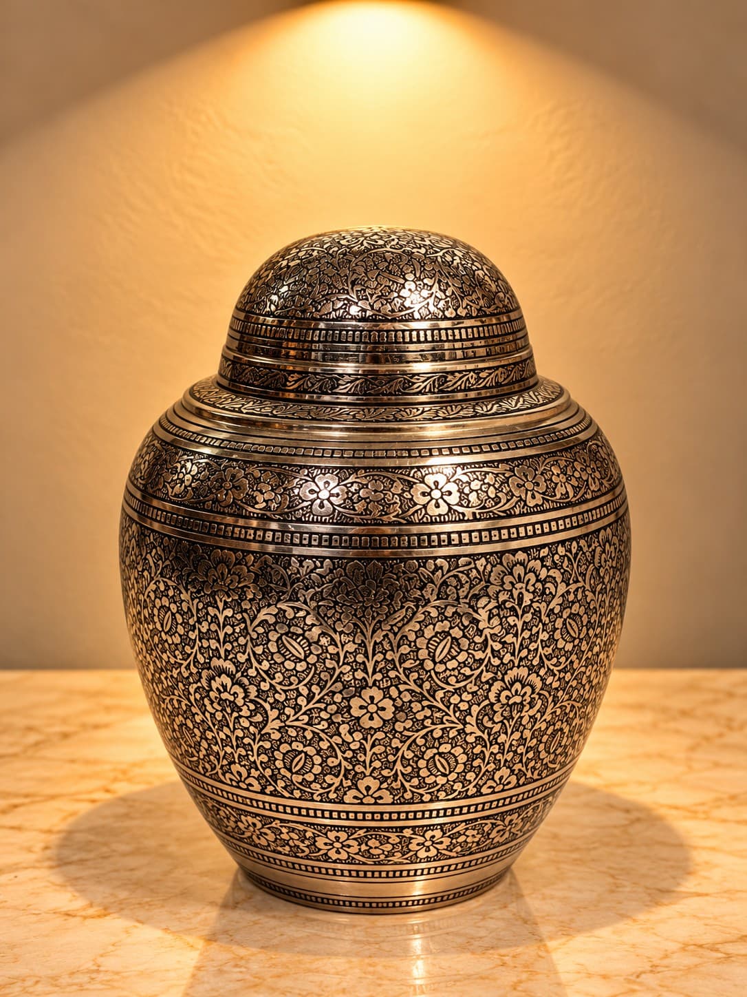 Decorative Lidded Jar - Brass Naqashi - Antique Brass