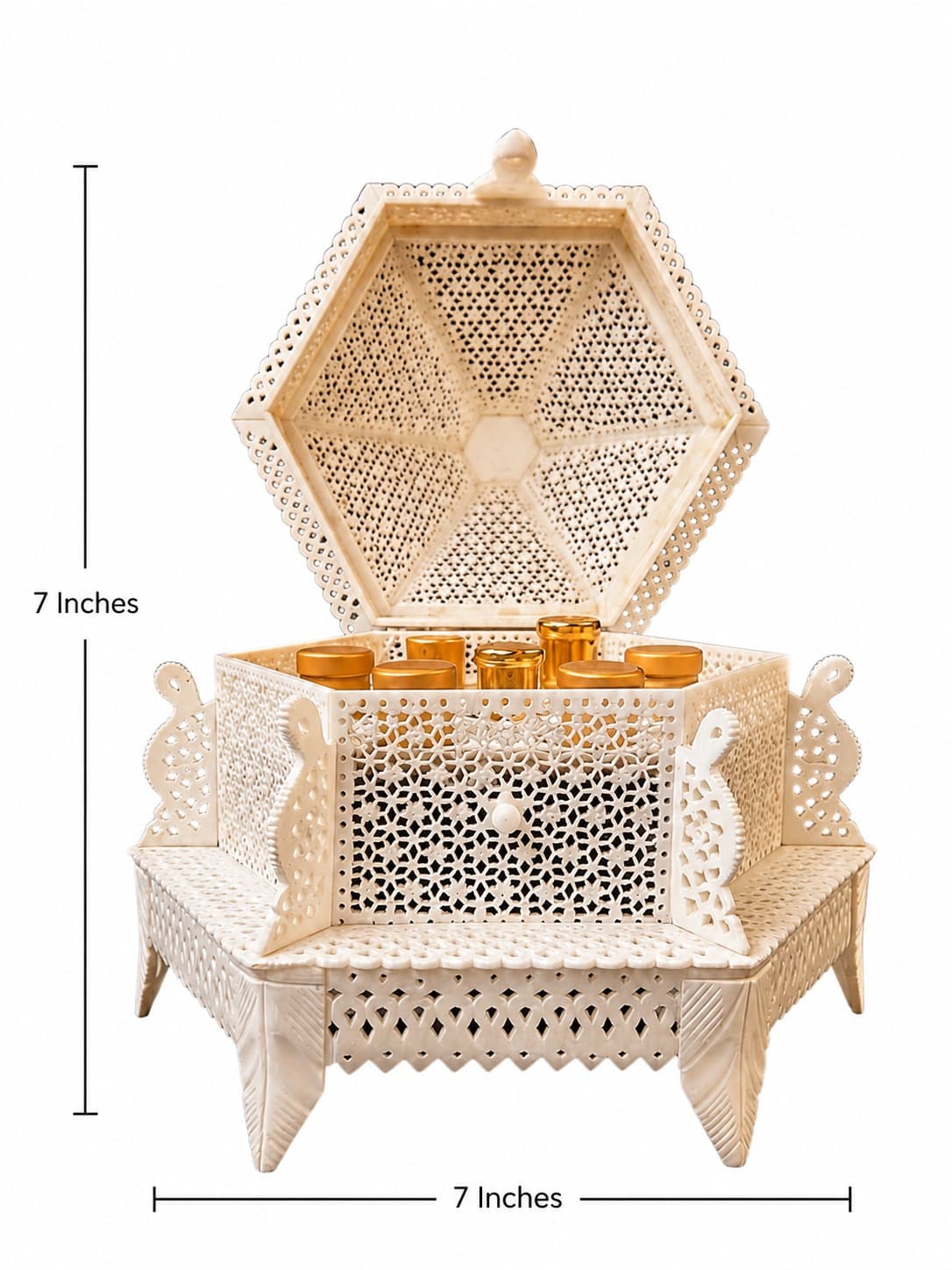 Perfume Storage Box (6 Bottle Holder) - Lucknow Bone Naqashi — alternate view Perfume Storage Box (6 Bottle Holder) - Lucknow Bone Naqashi — alternate view