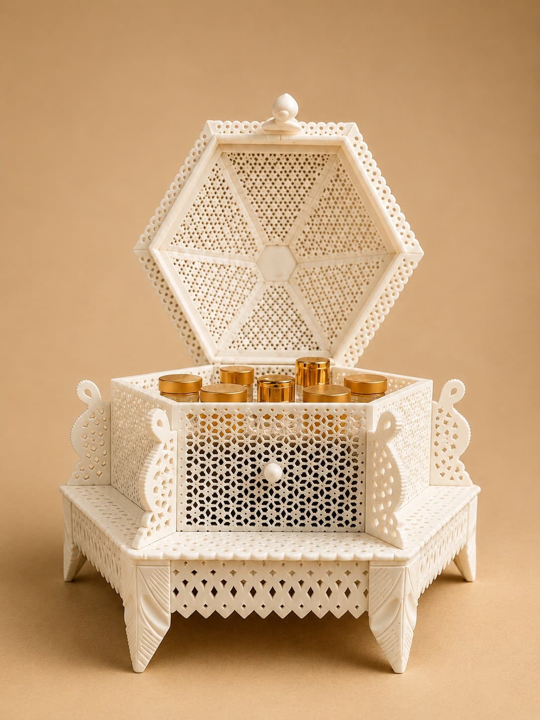Perfume Storage Box (6 Bottle Holder) - Lucknow Bone Naqashi Perfume Storage Box (6 Bottle Holder) - Lucknow Bone Naqashi